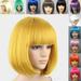 Straight Yellow Short Bob Wig For Women 13 Colors Natural Synthetic Hair Cosplay Wigs Bangs Cosplay Party Stage Show Supplies