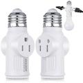 3 Prong Light Socket Adapter E26 Light Bulb Outlet Adapter Polarized Light Socket to Plug Adapter White Light Bulb to 2/3 Prong Outlet Plug Splitter Converter for Garage Porch CCTV Camera (2 Piece)