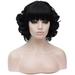 Unique Bargains Wigs for Women 12 Black Curly Wig with Wig Cap Curly Wigs with Bangs