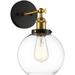 1-Light Globe Wall Sconce Black and Gold Antique Brass 8 Round Clear Glass Swing Arm Modern Vintage Industrial Bathroom Sconce V
