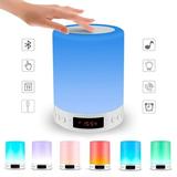 Night Light Bluetooth Speaker - Touch Sensor Control Bedside Table Lamp with Alarm Clock Wake Up Night Light with Warm White Light Dimmable Color Changing RGB for Bedroom Living Room Nightstand