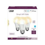 Feit Electric Smart LED 9 Watt (60W Equivalent) Soft White Light Bulbs A19 E26 (Dimmable (3 Pack)