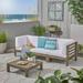 Frankie Outdoor Acacia Wood Sectional Sofa and Coffee Table Set with Cushions Gray White