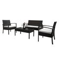 BaytoCare 4PCS Patio Rattan Conversation Furniture Set Cushioned Seat Glass Table