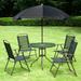 Outsunny 6 Piece Patio Dining Set for 4 with Umbrella Outdoor Table and Chairs with 4 Folding Dining Chairs & Round Glass Table for Garden Backyard and Poolside Black