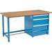 Global Industrial 72 W x 30 D Modular Workbench with 3 Drawers Shop Top Square Edge Blue