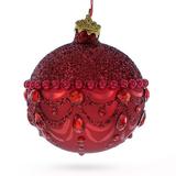 Opulent Elegance: Sparkling Bejeweled Chandelier Design on Luxurious Ruby Red Hand-Painted Blown Glass Ball Christmas Ornament 3.25 Inches
