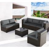 Kullavik 7 Pieces Patio Furniture Set PE Rattan Wicker Outdoor Furniture Sectional Sofa Patio Conversation Set with Coffee Table and Seat Cushion Grey