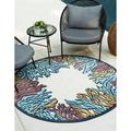 Unique Loom Belmopan Belize Indoor/Outdoor Rug Multi/Ivory 3 3 Round Textured Botanical Modern Perfect For Patio Deck Garage Entryway