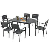AECOJOY Aluminum 7 Piece Outdoor Furniture Patio Dining Set with Rectangular Table and 6 Chairs - Black
