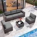 Kullavik Patio Furniture Set Sofa 6-Piece Wicker Sectional Sofa Set Outdoor Furniture Rattan Patio Conversation Set with Thickened Cushions and Glass Coffee Table Gray