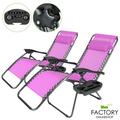 Geniqua 2 PC Purple Zero Gravity Lounge Chairs Folding Outdoor Beach Patio Recliner Tray Holder