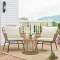 Erommy 3-Piece Patio Conversation Set Outdoor Wicker Furniture with 2 Wide Armchairs & Tempered Glass Top Table Cushions Included