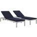 Modern Contemporary Urban Design Outdoor Patio Balcony Three PCS Chaise Lounge Chair Navy Blue Aluminum