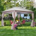 Kumji Pop Up Gazebo with Canopy 12x12ft Pop Up Gazebo with Mosquito Netting Easy Set Up Outdoor Instant Canopy Tent Portable Shelter with Carry Bag for Lawn Garden Backyard Khaki
