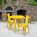 Emma + Oliver Commercial 30 Round Yellow Metal Indoor-Outdoor Table Set with 2 Cafe Chairs