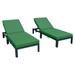 LeisureMod Chelsea Modern Aluminum Outdoor Patio Chaise Lounge Chair Set of 2 With Green Cushions