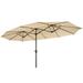 15x9FT Double-Sided Umbrella Large Rectangular Outdoor Twin Patio Market Umbrella with Crank- taupe and Large Shade Area Water Resistant Tan