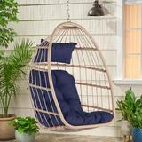 Hanging Egg Chair Indoor Outdoor Swing Egg Chair Without Stand Wicker Hammock Chair Swing with Cushion & Hanging Chain Hanging Lounge Chair for Patio Backyard Balcony Garden Bedroom