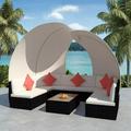 vidaXL 9 Piece Garden Lounge Set with Canopies Poly Rattan Black 42842