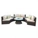Direct Wicker 6-Piece Patio Black Rattan Wicker Halfmoon Shape Sectional Sofa and Coffee Table Set with Cushions