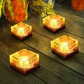 LED Frosted Glass Landscape Lights 4 Pack Solar Glass Brick Lights Waterproof Ice Cube Light Rock Lamp for Garden Path Patio Outdoor Decoration - Warm White