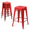 MoNiBloom 24 Metal Bar stools 4 Pack Stackable Square Counter Height Seat for Indoor Outdoor Red