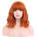 RightOn 14 Orange Wig Short Curly Wig with Bangs Dark Orange Wavy Bob Wig Women Girls Orange Synthetic Hair Wigs with Wig Cap
