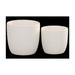 Saltoro Sherpi Round Shaped Ceramic Pot with Embossed Lattice Square Design White Set of 2