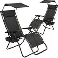 2 PCS Zero Gravity Chair Lounge Patio Chairs With Canopy Cup Holder