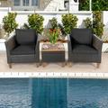 Costway 3PCS Patio Wicker Rattan Sofa Set Furniture Outdoor Acacia Wood Conversation