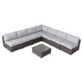 Living Source International 8-Piece Wicker Sectional Set with Cushions in Gray