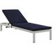 Pemberly Row Reclining Patio Chaise Lounge in Silver and Navy