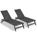 Fithood Outdoor 2-Pcs Set Chaise Lounge Chairs Five-Position Adjustable Aluminum Recliner All Weather For Patio Beach Yard Pool ( Gray Frame/ Black Fabric)