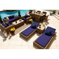 Malmo Combination Furniture for Outdoor â€“ Wicker Patio Furniture Set with Loveseat Set Six-seat Dining Set and Chaise Lounge Set (14-Piece Full-Round Natural Wicker Sunbrella Canvas Navy)