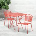 Flash Furniture 28 Square Indoor-Outdoor Folding Patio Table Set with 2 Round Back Chairs Coral