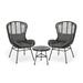 GDF Studio Cowan Outdoor Wicker and Glass 3 Piece Chat Set with Cushions Gray Dark Gray and Black