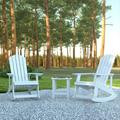 Emma + Oliver Set of 2 Classic All-Weather Poly Resin Rocking Adirondack Chairs in White with Matching Side Table for Year Round Use