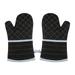 1 Pair Extended Oven Mitts Heat-Insulating 260â„ƒ/500Â°F Kitchen-Gloves Thick Terrycloth Lining Grids Horizontal Stripes Pattern for Kitchen Cooking Baking Grilling BBQ 12.2 Inch Black