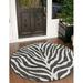 Unique Loom Tsavo Indoor/Outdoor Safari Rug White/Black 4 1 Round Animal Print Contemporary Perfect For Patio Deck Garage Entryway