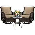 Soonbuy 3 Piece Patio Bistro Furniture Sets Clearance Outdoor Wicker Swivel Rocker Patio Set 360 Degree Swivel Rocking Beige