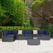 Excited Work Blue 7 PCs Outdoor Patio Rattan Sofa Sectional Furniture Sets Manual Weaving Wicker Conversation Set with Pillow Cushions and Glass Table