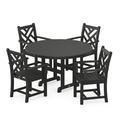 POLYWOOD Chippendale 5-Piece Round Arm Chair Dining Set in Black