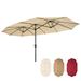 Hassch 15X9Ft Large Double-Sided Rectangular Outdoor Aluminum Twin Patio Market Umbrella W/Crank- Tan