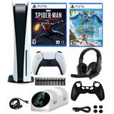 2023 Newest PlayStation_PS5 Gaming Console Disc Version Bundle with Marvel s Spider-Man: Miles Morales And Horizon Forbidden West / 10 In 1 Accessory Kit