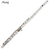 Muslady Western Concert Flute Nickel Plated 16 Holes C Key Cupronickel Woodwind Instrument with Cleaning Cloth Stick Gloves Mini Screwdriver Padded Bag