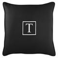 18 Black Sunbrella Square Indoor/Outdoor Monogram T Single Embroidered Throw Pillow