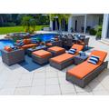 Tuscany 18-Piece Resin Wicker Outdoor Patio Furniture Combination Set with Loveseat Lounge Set Eight-seat Dining Set and Chaise Lounge Set (Half-Round Gray Wicker Sunbrella Canvas Tuscan)