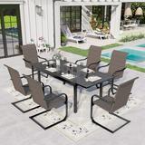 Sophia & William 7 Piece Outdoor Patio Dinning Set Wicker Chairs and Extendable Table Set