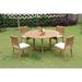 Teak Dining Set: 4 Seater 5 Pc: 60 Round Dining Table And 4 Arbor Stacking Armless Chairs Outdoor Patio Grade-A Teak Wood WholesaleTeak #WMDSAB55